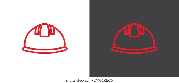 Roter Helm Linie Symbol. Liniensymbol des Helmzeichens und -symbols. Symbol für Bauhelm. Sicherheitshelm Vektor-Illustration in schwarz-weißem Hintergrund.