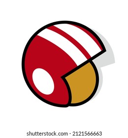a red helmet with white stripes makes the impression of an old racer