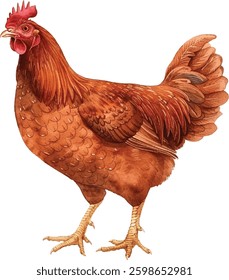Red Hen – Realistic Hand-Drawn Watercolor Vector Illustration

