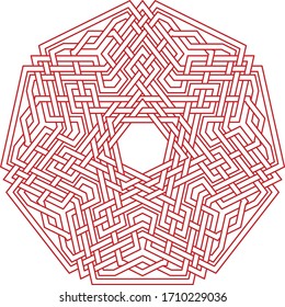 Red Heptagram vector pattern with circular circle and geometric background inside huge heptadecagon symetrical lining vector