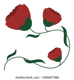 Red heraldic vector flowers. Plant illustration