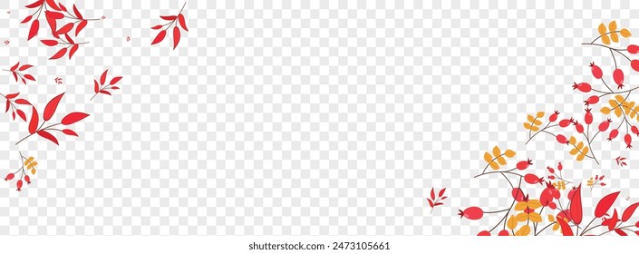 Red Herb Background Transparent Vector. Foliage Poster Frame. Green Leaves Cartoon. Elm Card. Berries Label.