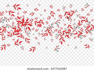 Red Herb Background Transparent Vector. Berries Plant Template. Burgundy Leaves. Green Leaf Dead. Autumn Illustration.