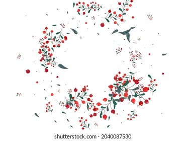 Red Herb Background White Vector. Leaves Silhouette Illustration. Pink Rowan Season. Abstract Texture. Berries September.