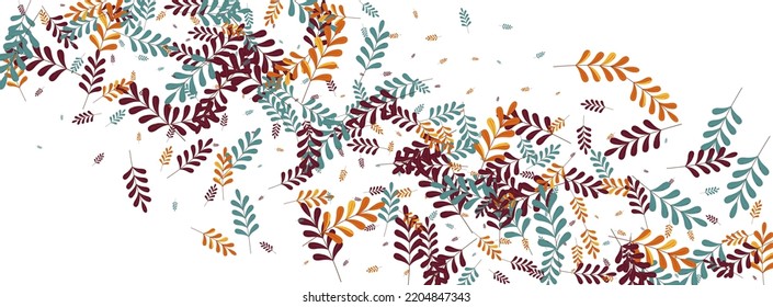 Red Herb Background White Vector. Leaf Seamless Texture. Gold Plant. Green Foliage Season. Realistic Design.