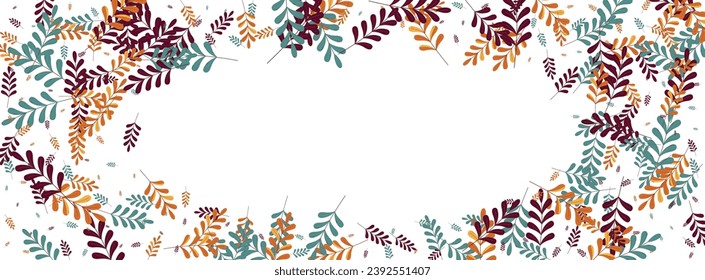 Red Herb Background White Vector. Leaves Object Design. Orange Foliage. Yellow Plant Material. Collection Texture.