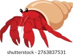 Red hermit crab. Sea shell. Crawfish in a seashell. Sea animal. Beach. Perfect for ocean wildlife education kids illustrations marine branding and friendly animal artwork
