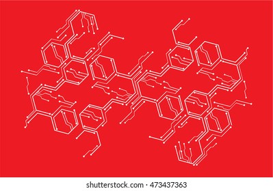 red hexagon abstract cyber future technology concept background, illustration, circuit board, binary code