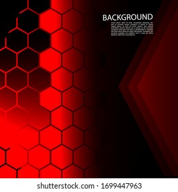 Red hexagon black gradient on a black background with shape effects