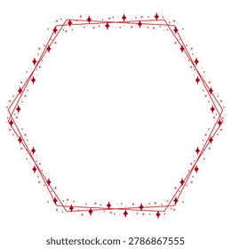 Red Hexagon Border Frame With Sparkling Red Stars Pattern