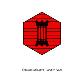 red hexagon bricks pillar logo icon design