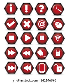 red hexagon circle icon set