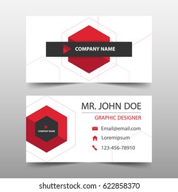 Red hexagon corporate business card, name card template ,horizontal simple clean layout design template ,