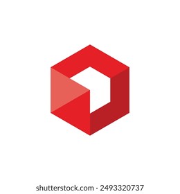 Red Hexagon Cube Arrow logo design vector template