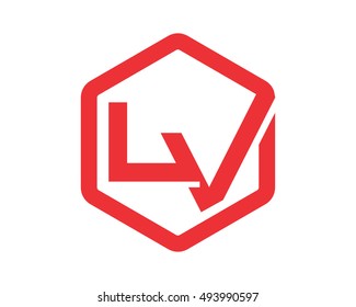 red hexagon initial typography L and V alphabet typeset typeface font image vector icon