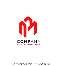 Letra Hexágono Vermelho logotipo MP para empresa imobiliária logotipo design vetor