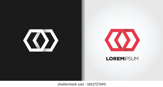 red hexagon logo template set vector 