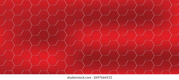 Red hexagon pattern background with gradient lighting, modern honeycomb geometric texture and futuristic 3D effect suitable for tech or abstract design themes.