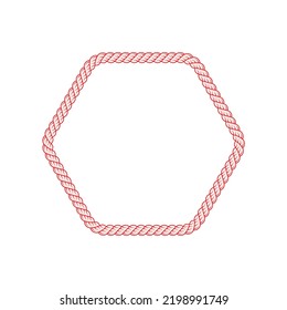 Red Hexagon Shape Rope Frame On A White Background. Vector Illustration Of Hexagonal Braided Lasso Border.