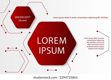 Red hexagon shapes vector banner template. Network concept. Hexagonal structure tech background. Digital banner or cover geometric design.
