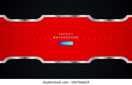 Red hexagonal abstract metal background with silver outline effect.