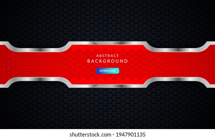 Red hexagonal abstract metal background with silver outline effect.