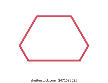 Red hexagonal decorative frame 3d design element front view realistic vector illustration. Premium minimalist polygonal mathematical basic foundation figure angular construction form isolated