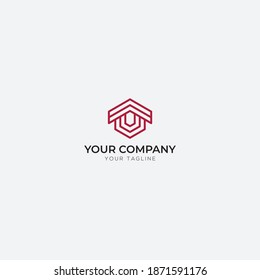 red hexagonal home line art logo design modern