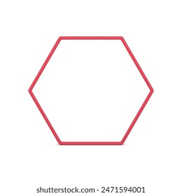 Red hexagonal honeycomb boundary frame glossy geometric 3d design realistic vector illustration. Polygonal symmetric border presentation framework art logo decor element six side corner isolated