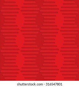 Red hexagonal waves on checkered background.Seamless geometric background. 3D layered and textured pattern with realistic shadow and cut out effect.