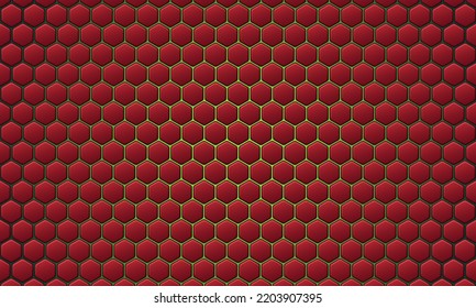 Red hexagons on a multicolored gradient background. For packaging design, stores, background for website banners. Vector illustration.