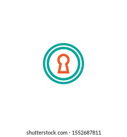 red hey hole in blue circle.  line icon. Padlock, lock symbol isolated on white. Flat vector illustration. safety button. Pass word. Case. 