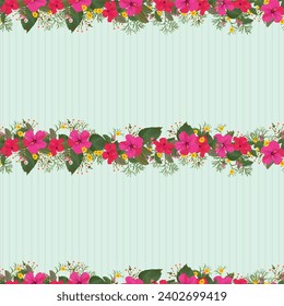 red hibiscus flower arrangement seamless pattern