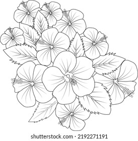 Red hibiscus Flower Isolated on a White Background. Vector illustration easy sketch hand drawn zentangle clip art on whit background coloring page for adult.