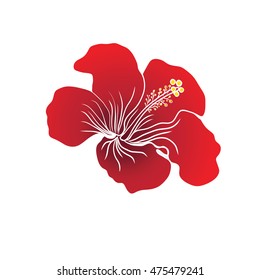 Red Hibiscus flower on white background. Vector illustration. Can be used for logo, logotype, sticker, web, print and other design.