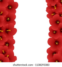 Red Hibiscus Flower - Rose of Sharon Border isolated on White Background. Vector Illustration.