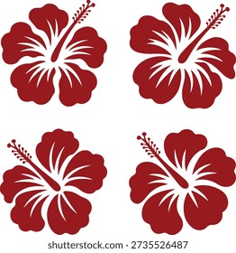 Red Hibiscus Flower Set Tropical Floral Vector Illustration Red Hibiscus Flower Set Tropical Floral Vector Illustration