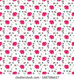 Red hibiscus flowers pattern with leaves and acorns, used for publications, book covers, fabric and others