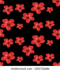 Red Hibiscus flowers,floral seamless pattern.vector Illustration on black background.