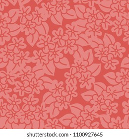 Red hibiscus handdrawn seamless pattern. Great for fabric, wallpaper, and scrap booking. Vector surface pattern design.