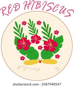 Red hibiscus nature attractive vector illustration