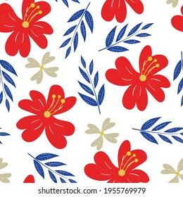 Red Hibiscus seamless pattern design