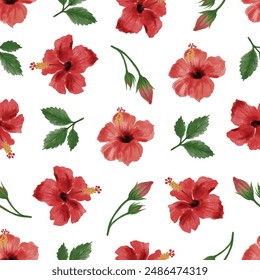 red hibiscus seamless pattern for digital print