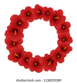 Red Hibiscus syriacus - Rose of Sharon Wreath. Vector Illustration.
