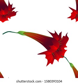 Red Hibiscus. Vector illustration. Seamless background pattern. Floral botanical flower. Wild leaf wildflower isolated. Exotic tropical hawaiian jungle. Fabric wallpaper print texture.
