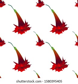 Red Hibiscus. Vector illustration. Seamless background pattern. Floral botanical flower. Wild leaf wildflower isolated. Exotic tropical hawaiian jungle. Fabric wallpaper print texture.