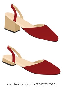 Red high and flat heel sandal. vector illustration	