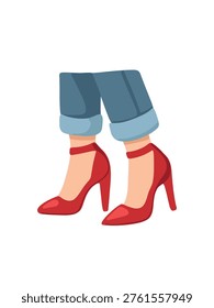 red high heel sandals on feet paired with casual jeans