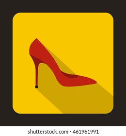 Red high heel shoe icon in flat style on a yellow background