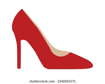 Red high heel shoe isolated on white background vector illustration. Womens red high heel shoes. Sale banner template. Female sexy shoes, patent leather shoes.